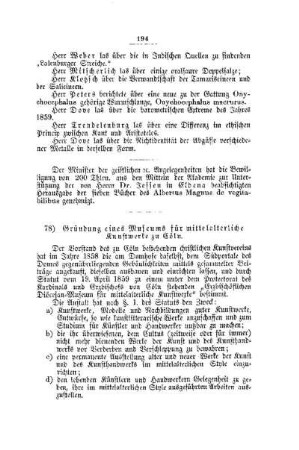 Gründung eines Museums für mittelalterliche Kunstwerke zu Cöln : [I. Akademien und Universitäten]
