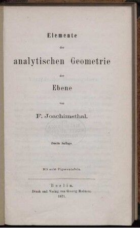 Elemente der analytischen Geometrie der Ebene