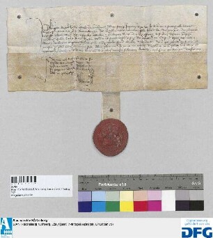 Philipp, Herzog von Lothringen, Brabant und Limburg etc., nimmt das von der Stadt Nürnberg alljährlich zu leistende Jus in Empfang und garantiert den Fortbestand der Freiheiten der Nürnberger Kaufleute.