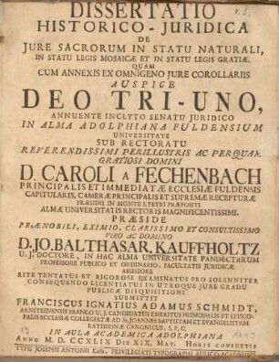 Dissertatio historico-juridica de jure sacrorum in statu naturali, in statu legis mosaicae et in statu legis gratiae