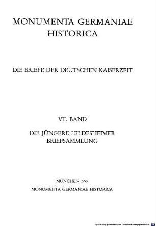 Die jüngere Hildesheimer Briefsammlung