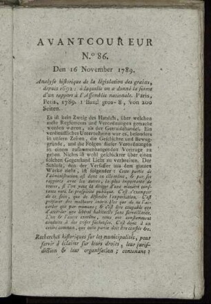 No. 86. Den 16. November 1789. - No. 90. Den 1. December 1789.