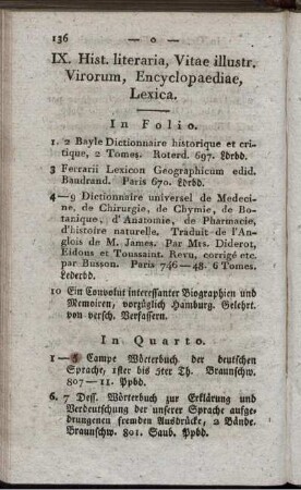 IX. Hist. literaria, Vitae illustr. Virorum, Encyclopaediae, Lexica