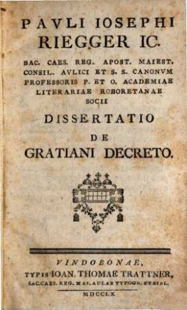 Dissertatio de Gratiani Decreto