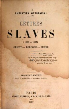 Lettres slaves : . Orient, Pologne, Russie. Rev. et augm. de documents inéd.