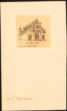 Domkirche S. Anastasia, Zadar: Durchzeichnung: Perspektivische Vorderansicht, nach Über Land und Meer, 1875, S. 768