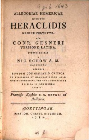 Allegoriae Homericae Qvae Svb Heraclides Nomine Fervntur