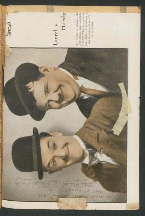 [Fotografía y dedicatoria manuscrita de] Laurel y Hardy