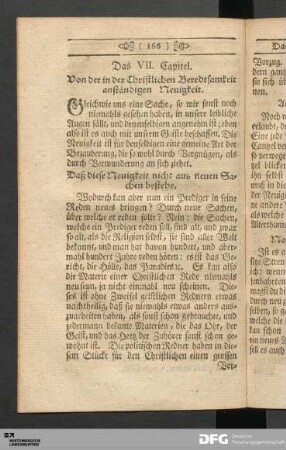 Das VII. Capitel. Von der in der Christlichen Beredtsamkeit anständigen Neuigkeit.
