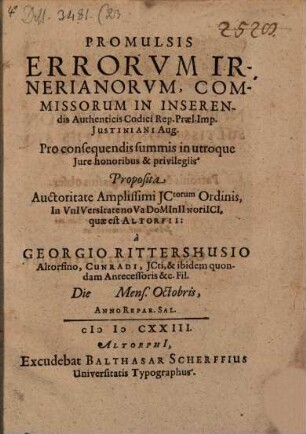 Promulsis errorum Irnerianorum, commissorum in inserendis authenticis Codici Rep. Prael. Imp. Iustiniani Aug.