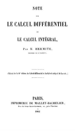 Note sur le calcul différentiel et le calcul intégral