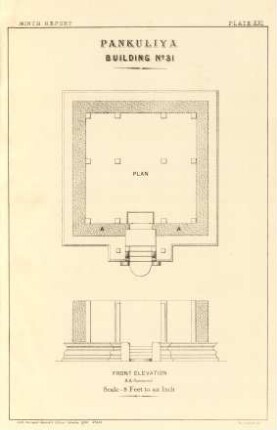 Plate XXI. Pankuliya Building No. 31. Plan. Front elevation.