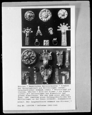 Schmuck der Merowingerzeit aus Wittislingen (unten), Langobardischer Schmuck (oben)