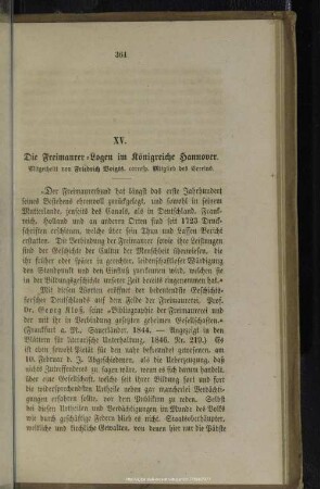 XV. Die Freimaurer-Logen im Königreiche Hannover