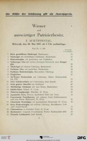 I. Auktionstag: Mittwoch, den 26. Mai 1937, ab 3 Uhr nachmittags (Nr. 1-230)