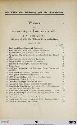 I. Auktionstag: Mittwoch, den 26. Mai 1937, ab 3 Uhr nachmittags (Nr. 1-230)