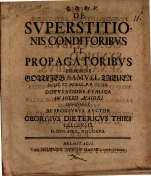De superstitionis conditoribus et propagatoribus