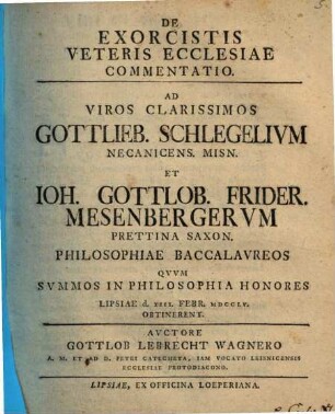 De exorcistis veteris Ecclesiae commentatio