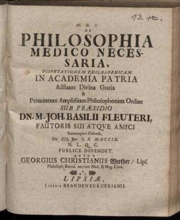 De Philosophia Medico Necessaria
