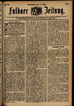 Erste Ausgabe vom Samstag, den 31. März 1888.