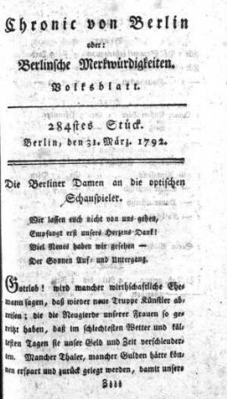 284stes Stück, Berlin, den 31. März. 1792