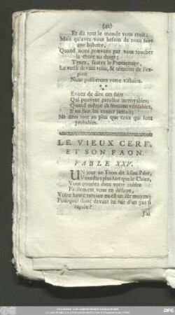 Le Vieux Cerf, Et Son Faon. Fable XXV.