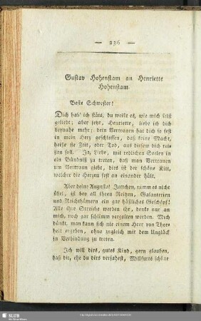 Gustav Hohenstam an Henriette Hohenstam