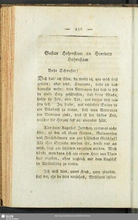 Gustav Hohenstam an Henriette Hohenstam