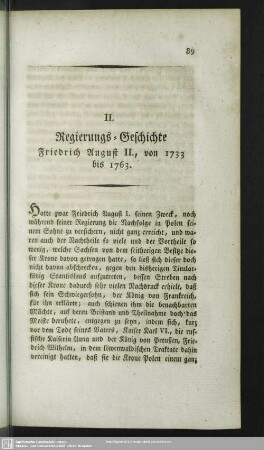 II. Regierungs-Geschichte Friedrich August II., von 1733 bis 1763