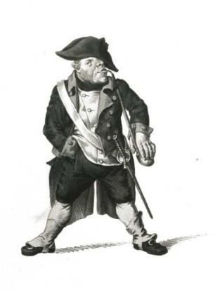 Der Bürgergardist : Schadow, Gottfried: Der Bürgergardist. Lithografie, koloriert; 140 x 125 mm. Dresden: Kupferstich-Kabinett 1912-443