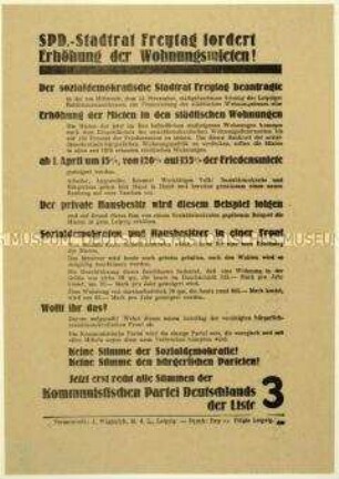 Flugblatt der KPD gegen die SPD und Aufruf zur Leipziger Stadtverordnetenwahl 1929