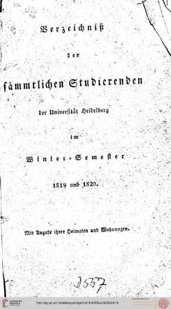Wintersemester 1819/1820