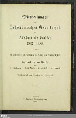 14.1887/88(1888): Mitteilungen der Ökonomischen Gesellschaft im Königreiche Sachsen