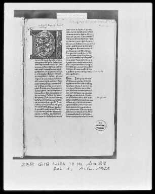 Glossa Ordinaria in Librum Numerorum — Initiale D, Folio 1recto