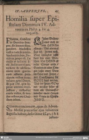 Homilia super Epistolam Dominica IV. Adventus