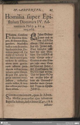 Homilia super Epistolam Dominica IV. Adventus