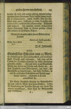 XXIX. Ebendesselben Schreiben vom 23 Mertz, die Einrichtung der Societät betreffend, ...