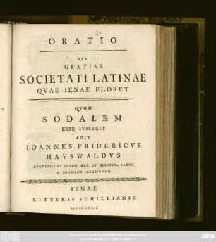 Oratio Qva Gratias Societati Latinae Qvae Ienae Floret