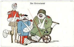 Kriegs-Postkarte Nr. 20: Der Dreiverband (Engländer, Franzose und Russe mit Verbänden) (verboten)