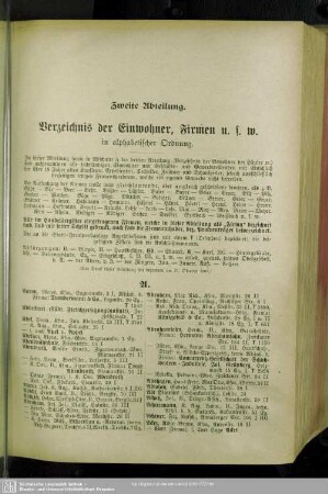 Zweite Abteilung. Einwohnerverzeichnis