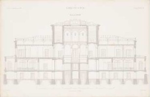 Landgericht, Bonn: Schnitt AB, CD, EF (aus: Atlas zur Zeitschrift für Bauwesen, hrsg. v. G. Erbkam, Jg. 13, 1863)