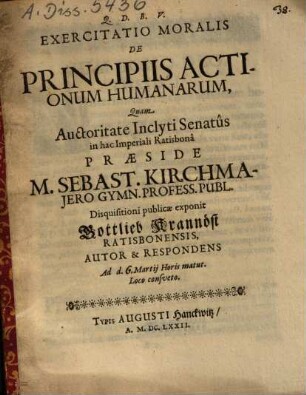 Exercitatio Moralis De Principiis Actionum Humanarum