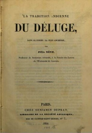 La tradition Indienne du déluge, dans sa forme la plus ancienne