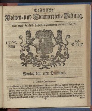 49. Stueck, Montag den 1ten December 1760