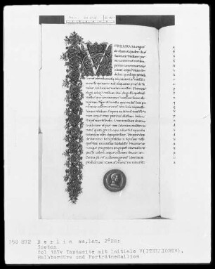 Sueton, De vita 12 caesarum und Fragment von De grammaticis et rhetoribus — ---, Folio 1recto-221recto---, Folio 1recto-221rectoPortraitmedaillon des Vitellius, Folio 187verso