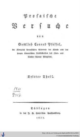 Dritter Theil: Prosaische Versuche