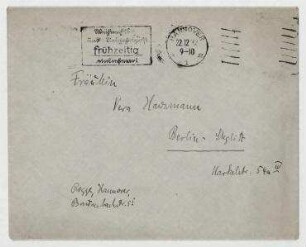 Briefumschlag von Eberhard Rogge an Vera Hausmann. [Poststempel: Hannover]