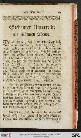 Siebenter Unterricht am siebenten Abende