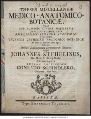 Theses Miscellaneæ Medico-Anatomico-Botanicæ