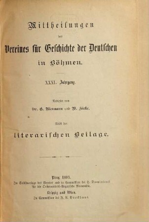 Mitteilungen des Vereines für Geschichte der Deutschen in Böhmen. 31. 1893